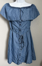 Tommy Hilfiger Chambray Denim Dress Size 4 Blue Off The Shoulder Button Down