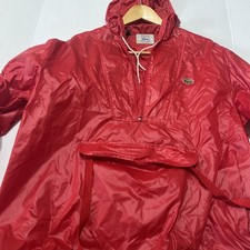 IZOD Lacoste Pullover Jacket 80s Mens Large Hooded Red Windbreaker Vintage Rare