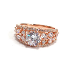 YGI Signed Rose Gold Vermeil Sterling Silver CZ Floral Band Ring Sz 8.75 Jewelry