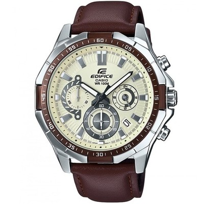 Casio Edifice  Chronograph Men's Watch  White and brown leather EFR-554L-7AV