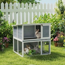 PawHut Hasenstall 2 Etagen Kaninchenstall Holz 98x95x102,5 cm mit Freilaufgehege