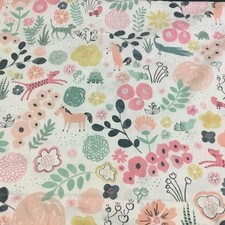Pottery Barn Kids. Twin Flat Sheet Flower Animals Pinks Greens 66X 96 Inches