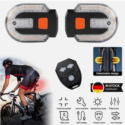 HOMTAS Fahrrad Blinker LED Bicycle Rear Signal Light mit Fernbedienung 5 Modi USB IPX5