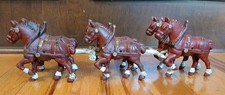 3 Pair Vintage Cast Iron Clydesdale Beer Wagon Horses w/ Hitch Only