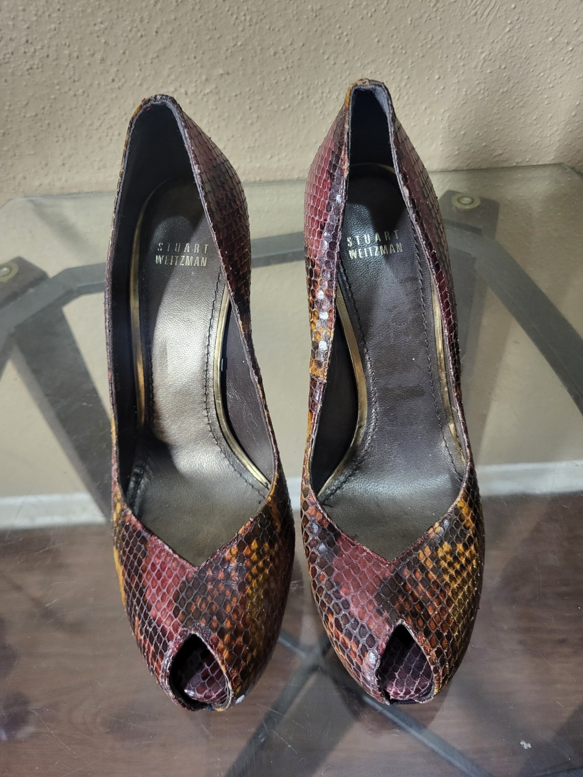 Stuart Weitzman Womens Python Platform Peep Toe S… - image 3