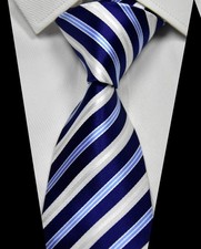 New Skinny Stripe Dark Blue White Woven 100 Silk Fashion Men's Tie Necktie