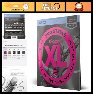 5 String Bass Guitar Strings - Super Long Scale, Regular Light 45-130, ProSteels