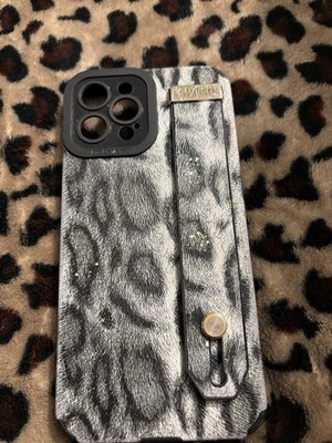 Stylish Gray Cheetah Pattern Kickstand Case for iPhone Pro Camera