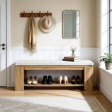 47.24-Inch Modern Entryway Bench with Padded Seat and Storage Shelf for Hallway
