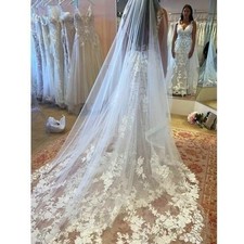 New Extra Long Bridal Veil Wedding Lace Trim Floral Cathedral Ivory White
