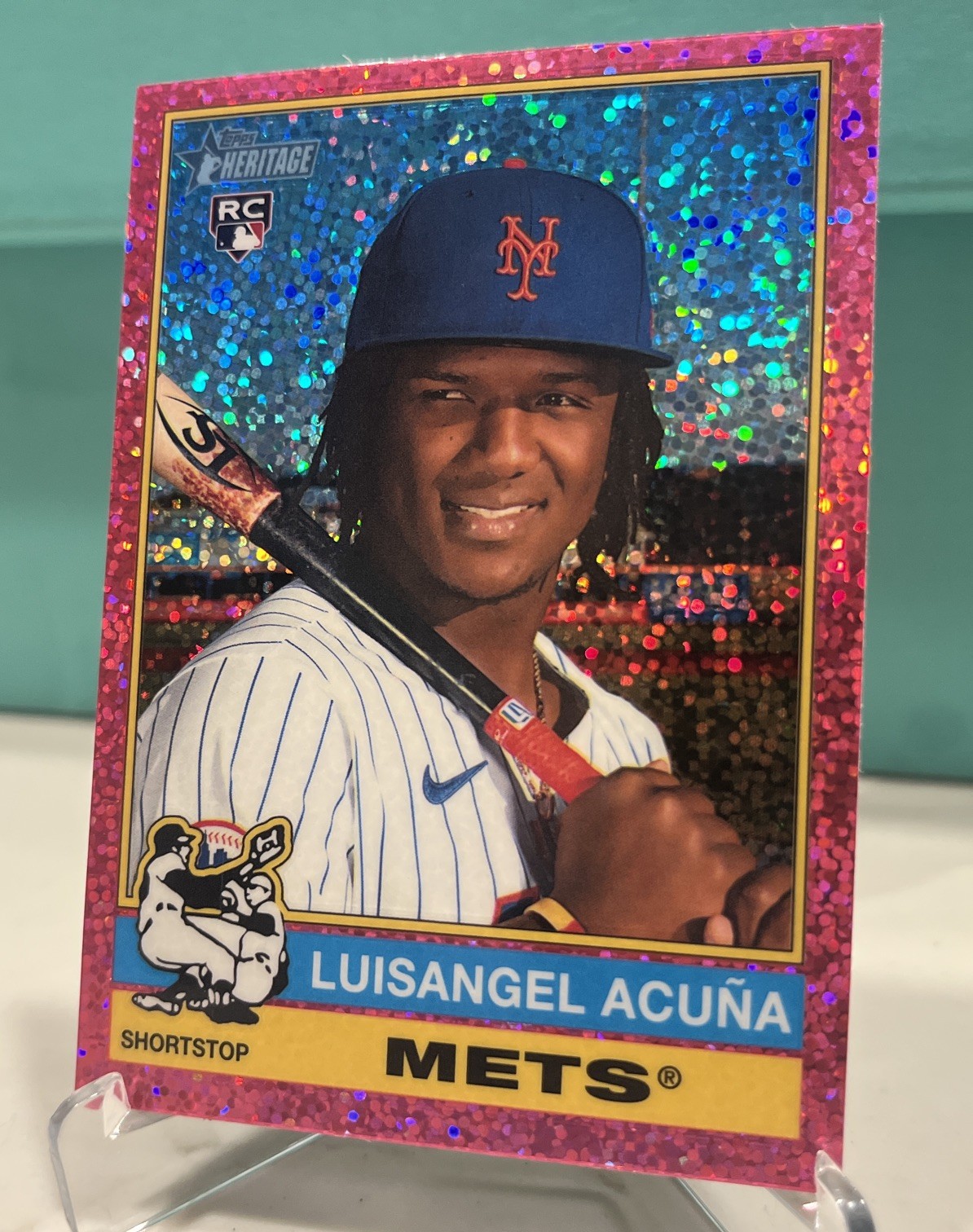 2025 Topps Heritage - Luisangel Acuna #274 Chrome Pink Sparkle Refractor (RC)