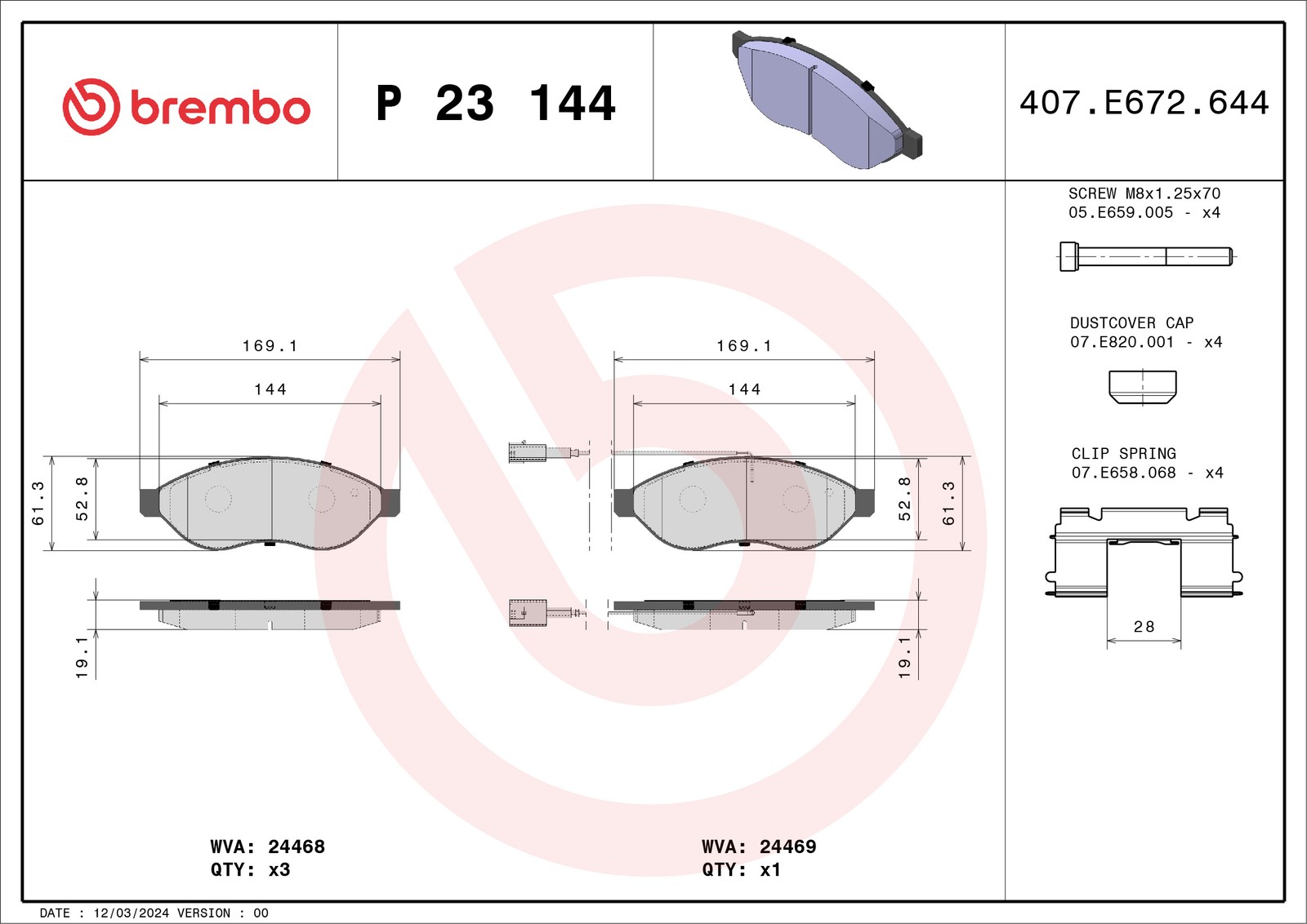 Für BREMBO P 23 144 HAM PADS. PRZEDNIE FRONT Brembo CITRO╦N/FIAT/PEUGEOT
