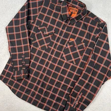 Dixxon Shirt Mens 2XL XXL Tall Black Orange Plaid Button Up Scarecrow Flannel