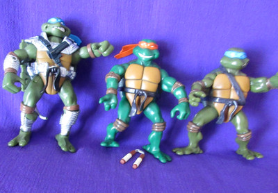 3 Vintage TEENAGE MUTANT NINJA TURTLES 2002 Action Figure 4.5'' Leonardo, Raphael