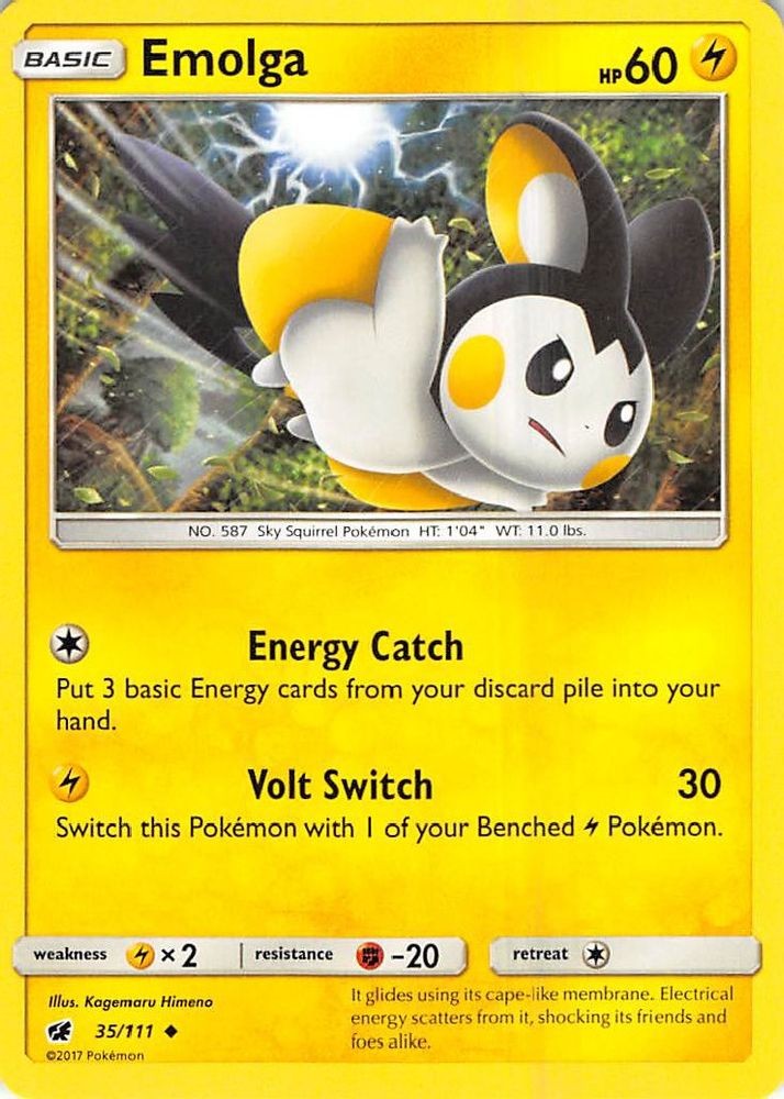 2017 Pokemon: SM - Crimson Invasion - Emolga (#35/111, Uncommon, Heavily Played)