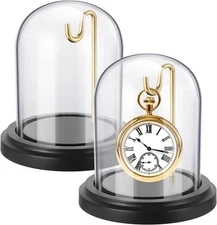 2 Pcs Pocket Watch Display Case with Hooks 3" x 4" Watch Ornament Glass Display
