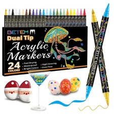 Betem Acrylic Paint Markers, Dual Tip 24 120 Count (Pack of 1), 24 Colors 