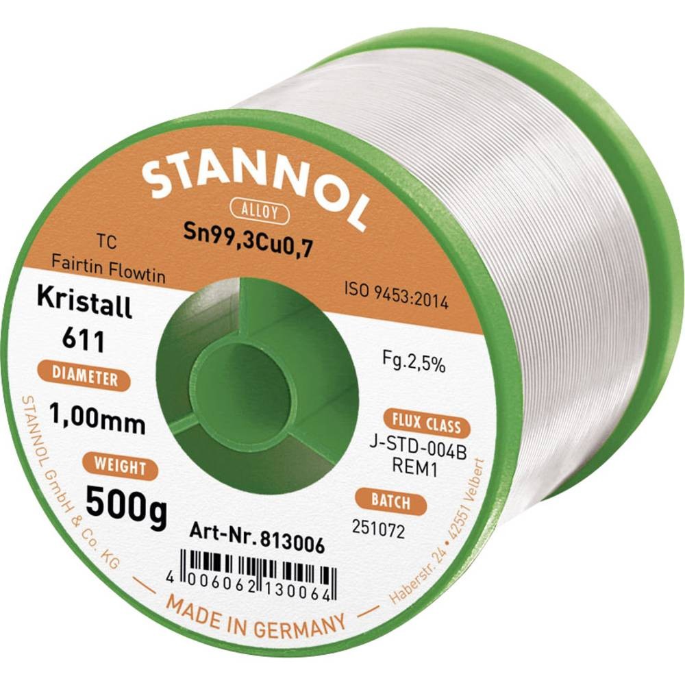 Étain à souder sans plomb Sn99,3Cu0,7 fil Kristall 611 brasage cuivre