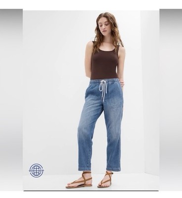 NWT GAP Denim Easy Jean Womens Size M Medium Wash Elastic Waist Drawstring
