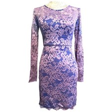 Guess Purple Lace Long Sleeve Bodycon Elegant Dress With Open Back Size 6