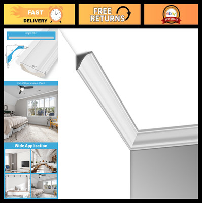 10-Pack 47Ft White Ceiling Crown Molding Trim, Decorative Polystyrene Moulding,