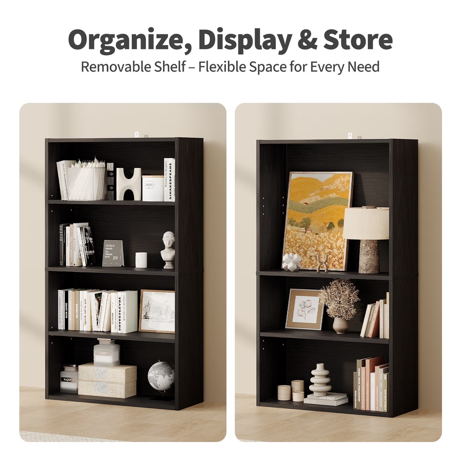 Tall Bookcase 4 Shelf Storage Organizer Adjustable Shelving Unit