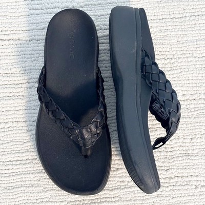 VIONIC Kenji Women's 8 Black Sandal Braided Wedge Boho Comfort Orthopedic Travel