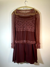3 piece burgundy skirt, tank, mesh coverup, vintage 90s, beadwork