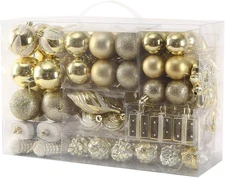 Sattiyrch 76Ct Christmas Tree Ornaments Set,Golden Shatterproof Christmas Balls 