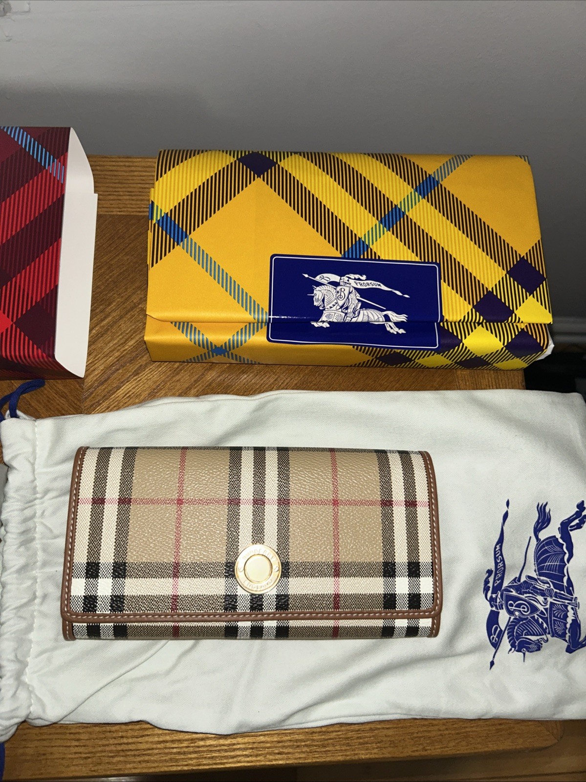 Burberry Check Continental Wallet Beige Brand New With Bag Ships Today