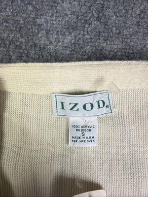 Men's Vintage 80's Izod Acrylic Ivory Cardigan Sweater Size Small