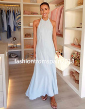 ZARA NEW WOMAN MIDI FLOWY HALTER DRESS OPEN- BACK LT BLUE XS-XXL 6929/089/406