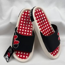 Disney Minnie Mouse Ground Up Women Black Gingham Slide Sandals Size 10 NEW
