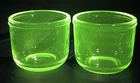 Vtg Uranium Glass Custard Cups - PAIR Green Depression Glass