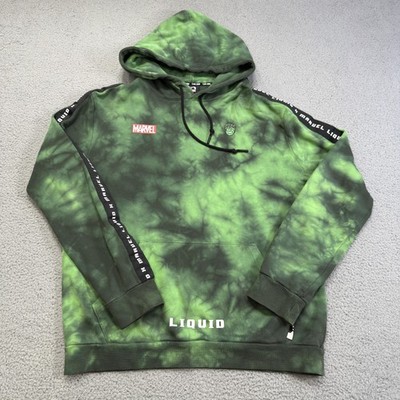 Marvel Hoodie Mens Large Green Hulk Team Liquid Graphic Tie Dye Sweatshirt