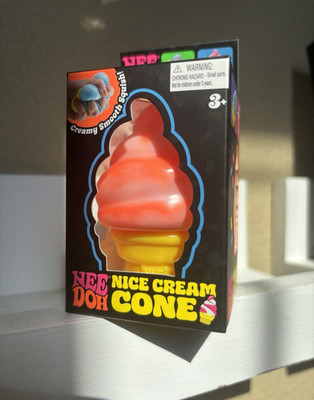 NEE DOH Nice Cream Cone Squishy Tactile Squeeze Toy, Pink Yellow