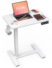 Small Electric Standing Desk - Adjustable Height Bedside Laptop Table with Wh...