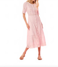 LoveShackFancy Francilla Midi Dress Lace Button Front Ballerina Pink 0 $395 NWT