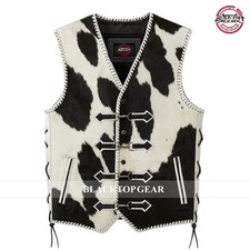 BlackTop  Men's V Neck Natural Leather Vest Hair On Fur Western Cowboy Waistcoat
