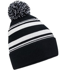 Image of Beechfield Acrylic/Recycled Polyester Striped Fan Beanie Bobble Pom Pom Ski Hat