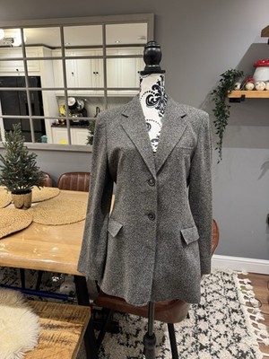 Marella Max Mara Size 14 Grey Wool Blazer Made In Italy Quality Smart