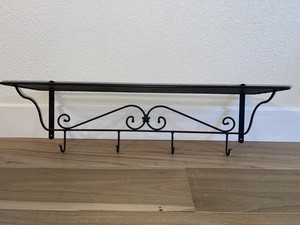 Longaberger Foundry Wrought Iron Wall Shelf with Hooks RARE 32"