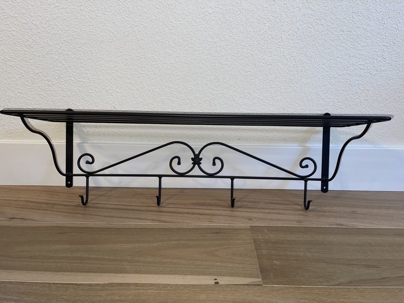 Longaberger Foundry Wrought Iron Wall Shelf with Hooks RARE 32"