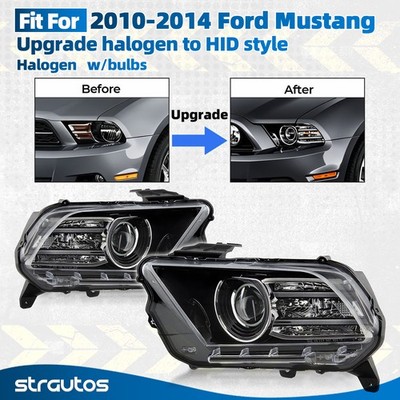 Upgrade Halogen Headlight For 2010-2014 Ford Mustang with Bulb Left +Right Pair