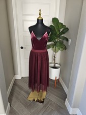 Express Burgundy Velvet Chiffon Midi Dress Size M Wedding Guest