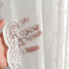 Ivory Lace Curtains 36 Inch Length 2 Panels, Country Rustic Floral Lace Curtains