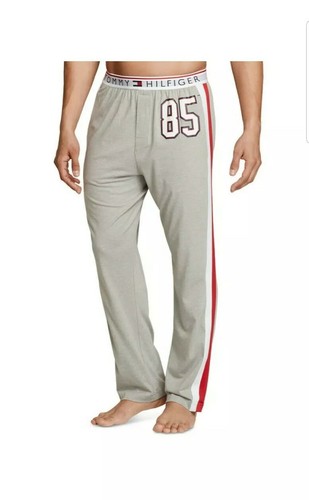 Tommy Hilfiger Herren Nachtwäsche Hose grau meliert rot/weiß gestreift Taille Logo L - Bild 1 von 5