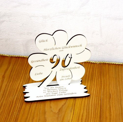 Geldgeschenk 90 Geburtstag Gutschein Kleeblatt weiß 11cm/16cm -4 Modell C - Picture 2 of 10
