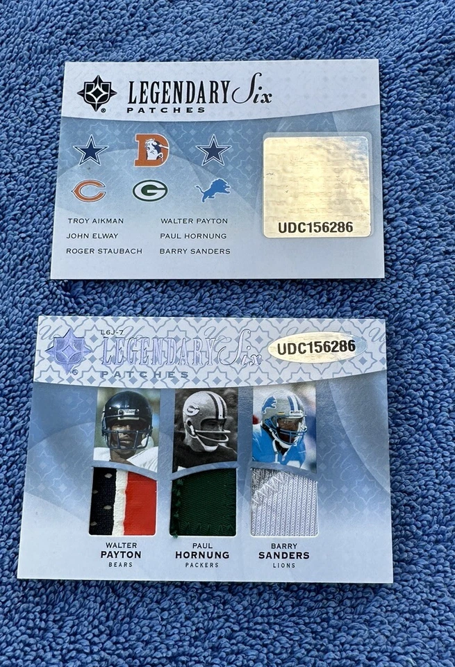 2009 Ultimate Legendary Six Patch Card Staubach Payton Sanders Aikman Elway /15 - Image 4 of 4