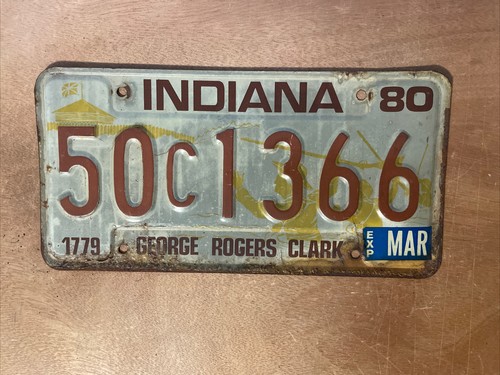 1980 Indiana License Plate “George Rogers Clark” # 50C1366 Marshall County